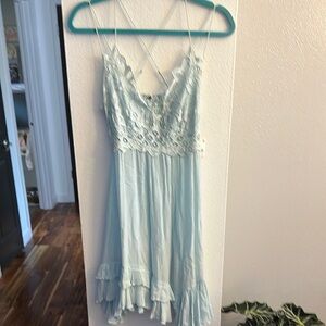 Free People Light Blue Lace Trim Slip Dress